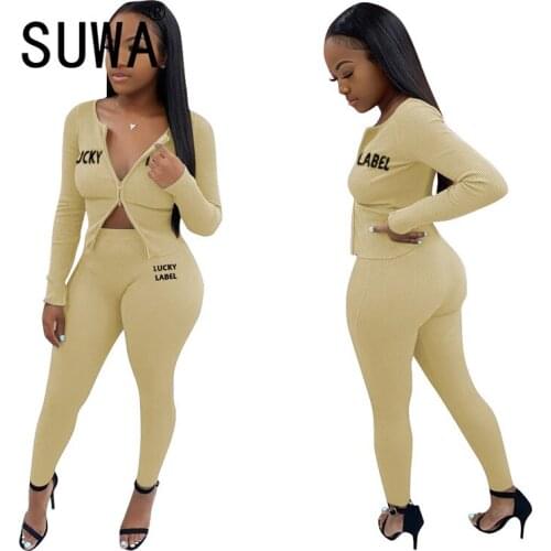 2020 Autumn High Street Letter High Quality Young Sexy Tracksuits Full Sleeve Top Group Long Pants Women 2 Piece Matching Sets