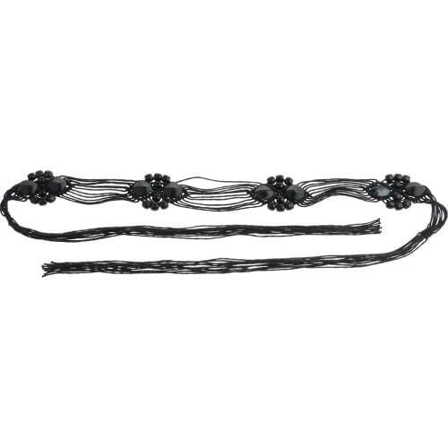 Bohemian Style Women Wax Rope Woven Belt Wooden Beads Decorative Tassel Belt