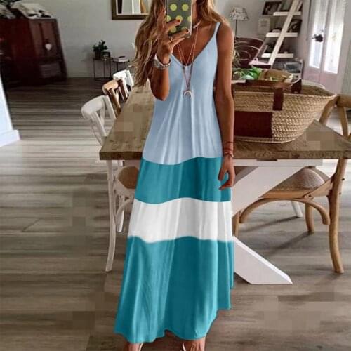 Summer Women Loose Casual Dress Plus Size Sleeveless V Neck Spaghetti Strap Midi Dresses For Women Clothing Vestido 2021