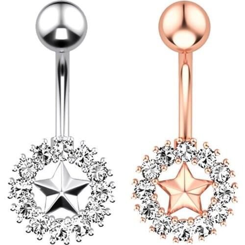 1PC New 14G Star Belly Button Rings with Zircon Crystal for Women Surgical Steel Navel Ring Barbell Belly Piercing Jewelry Women