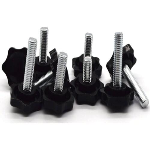 10pcs M4 M5 M6 Male Thread Star Shaped Head Clamping Nuts Knob For Industry Equipment Plastic Carbon Steel Galvanization