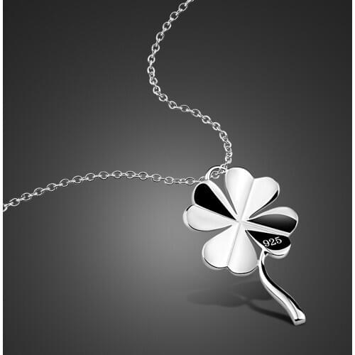 100% 925 Sterling Silver Plant Clover Pendant Necklace Simple Fashion Woman Choker Charm Fine Jewelry Gift
