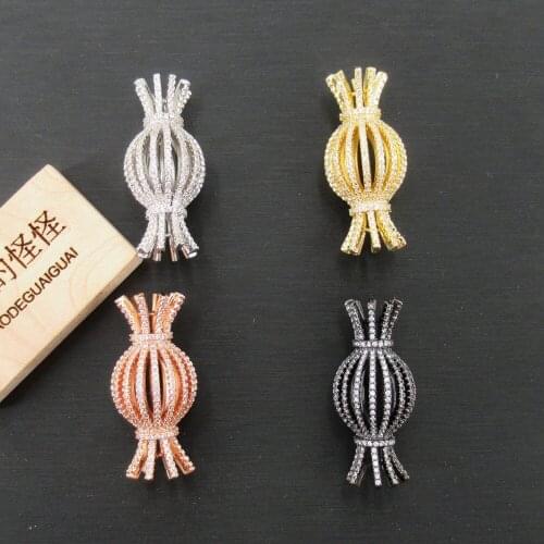 APDGG 18x40mm gold plated Cubic Zirconia micro pave drum connector necklace bracelet pendant Jewelry DIY Jewelry Findings