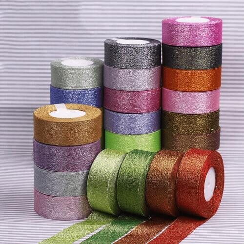 25 Yards 40mm Gold Silver Metallic Glitter Ribbons Colorful Gift Package Ribbons Christmas Wedding DIY Crafts Sewing Fabric