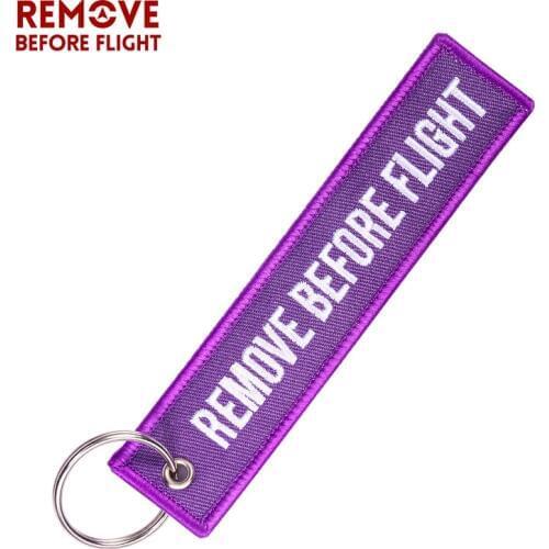 50PCS Keychain Cars OEM Motorcycles Key Rings Fob Purple Embroidery Key Fobs REMOVE BEFORE FLIGHT Key Chain Tag auto key chains
