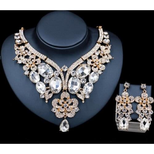 CACARE Luxury Jewelry Sets Women Party 2020 CHEAP Big Dubai Jewelry Set Gold Colorful Drop Earrings Necklace Set F1065 Statement