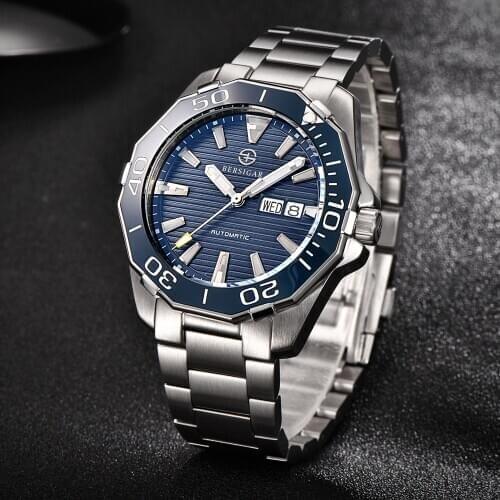 BERSIGAR Design Brand Luxury Men Watches Mechanical Automatic Blue Watch Men 100M Waterproof Fashion Luxury luminous Wristwatch