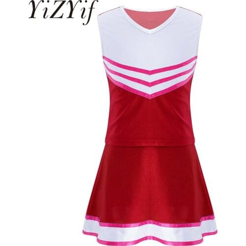 Children Kids Girls Cheerleader Costume School Girls Cheer Costume Outfit for Carnival Party Halloween Cosplay Dress Up Clothes