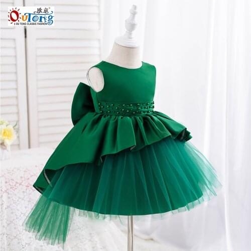 Outong Baby Girl Clothes Waist Beading Big Bow Sleeveless Mesh Ball Gown Summer Dress For 6-24M Infant Dress For Girls Party