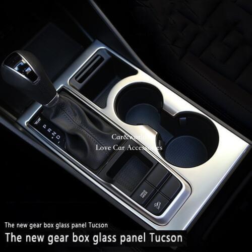 For 2015 2016 Hyundai Tucson 2017 Gear Box Glass Panel Cover Water Cup Holder Trim Stainless Steel Car-styling Accessories