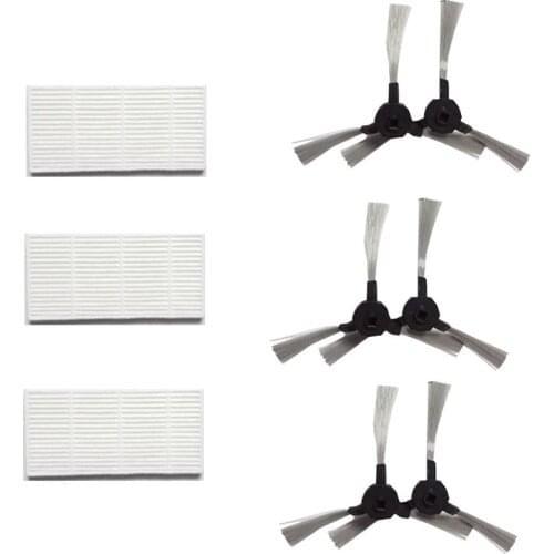 3pcs hepa filter + 6pcs Side Brushes Robot Vacuum Cleaner Parts HEPA Filter for Proscenic 790T