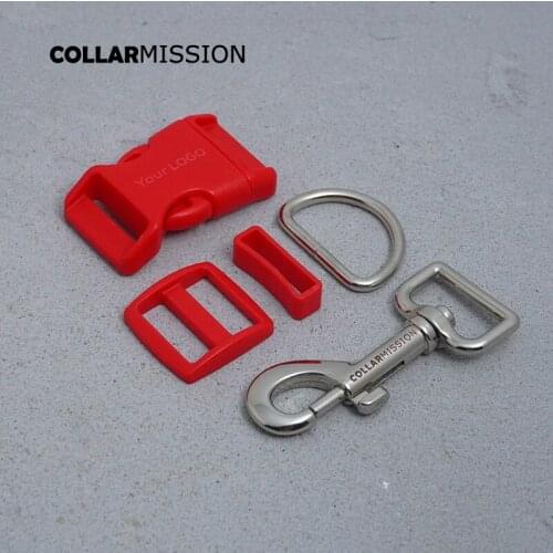 Engraving(plastic buckle+Tri-Glid+square keeper+D ring+metal dog clasp/set)4.5 sets of red 25mm DIY dog collar parts
