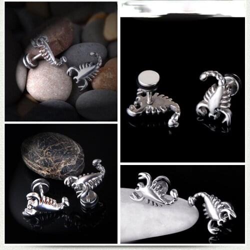 Personality Design Scorpion Modelling Stud Earring Punk Men Women Titanium Steel Earring Trend Men Women Hip Hop Party Jewelry