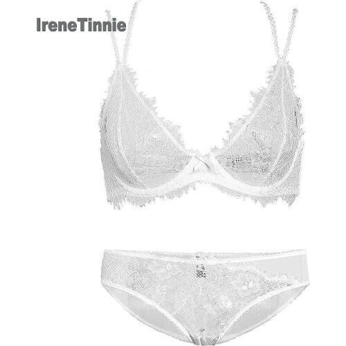 IRENE TINNIE Womens Sexy Lace Bra Sets Newest Light Breathable Perspective Dessous Lingerie Unlined Push Up Lenceria Set Mujer