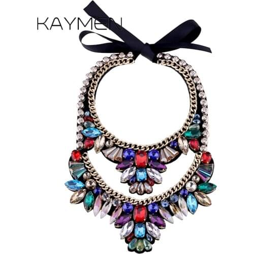 KAYMEN New Fashion Handmade Glass Stone and Crystals Statement Necklace Pendant for Women Wedding Party Jewelry Bijou NK-01518