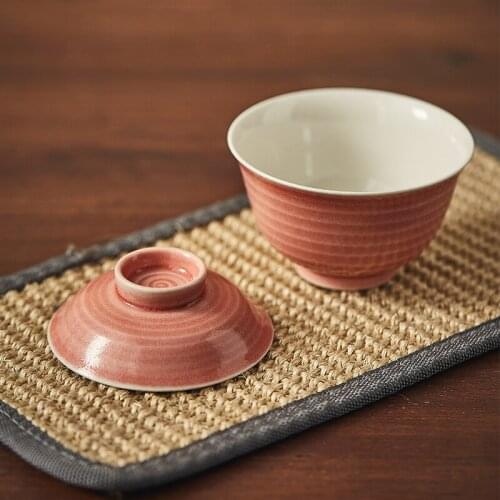 Jingdezhen Handmade Rouge Tureen Ceramic Cup Kung Fu Tea Set with Lid Household Tea Brewing Tea Bowl Single Pink Girl Heart