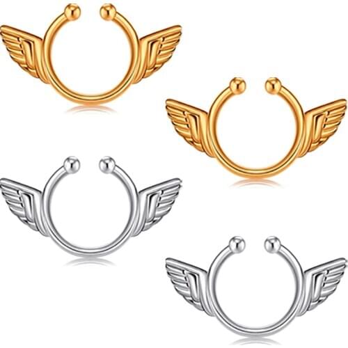 Angel Wings Non-Pierce No Pierce Fake Clip On Nipple Ring Nipple Piercing 316L Surgical Steel Nipple Ring