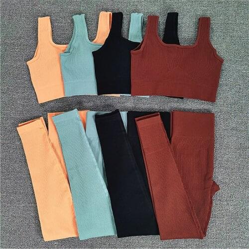 Seamless Sport Set Women 2 Piece Top Bra High Tight Waist Leggings Sportsuit Workout Outfit Fitness Yoga Gym Wear