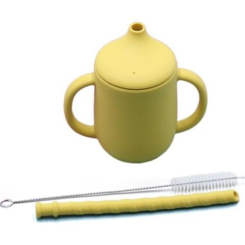 3 Pcs/Set Baby Food Grade Silicone Feeding Sippy Cup Double Handle Drinking Straw Cups Toddler Infants Learning Drinkware R9JD