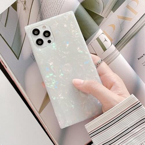 Square Glacier Marble Case for iPhone 12 Pro 7 8 Plus XS MAX XR X Clear Glitter Laser Silicon Cover for iPhone SE 2020 11 Pro