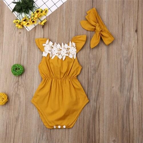 Summer Baby Girl Rompers Newborn Baby Clothes Toddler Sleeveless Floral Romper Jumpsuit With Headband Outfits