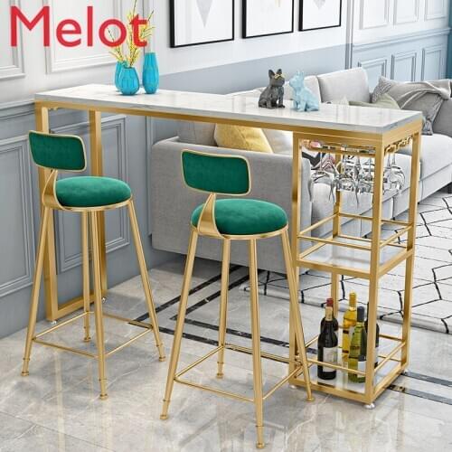 Fashion European Style Luxury Marble Balcony Home High Foot Bar Modern Minimalist Creative Gold Storage Rack