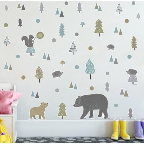 Ins Animal Polka Dots Forest Bear Wall Sticker for Nursery Kids Room Living Room Wallpaper Home Decor Wall Decal