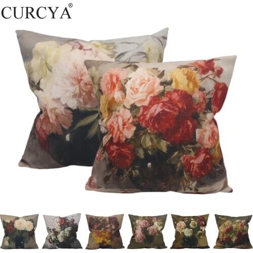 CURCYA Vintage Florals Cushion Covers for Home Sofa Chair Decoration Oil Painting Printed Throw Pillow Covers Square Pillowcase