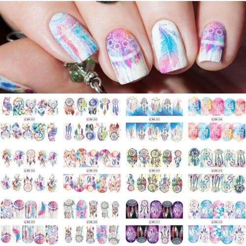 New 12 Sheets/Lot Mix Owl Dream Catcher Nail Art Water Transfer Decal Sticker For Nail Art Tattoo SABN301-312
