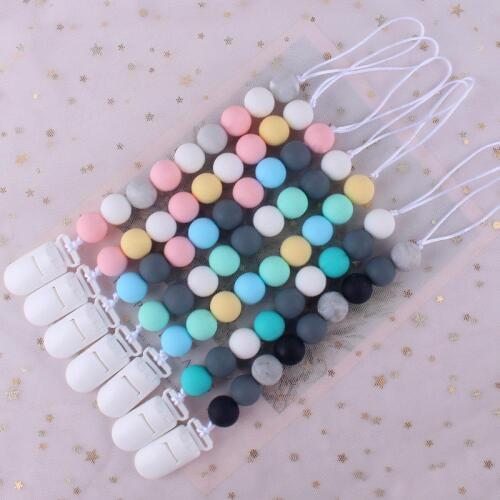 2020 New Baby Baby Safe Silicone Teething Chew Toys Boys Girls Pacifier Chain Infant Beads Sooth Pacifier Holder Clips