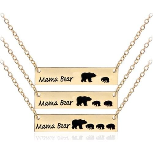 Cute Mama Bear Tag Engraved Animal Pendant Necklace Gold Mother Kids Love Necklace Fashion Mom and Children Jewelry