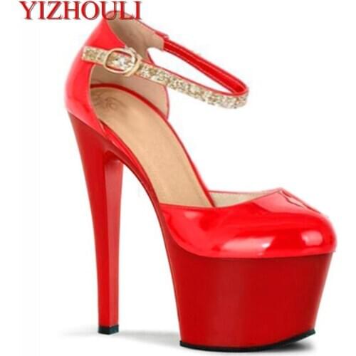 17-18cm ultra sexy high heels crystal sandals performance shoes closed toe princess transparent dance shoes
