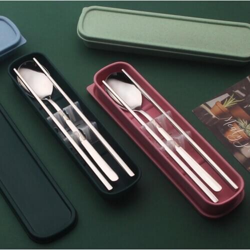 Portable 304 Stainless Steel Chopsticks Spoon Set Dinnerware with Storage Box Kitchen Supplies