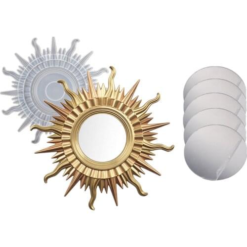 DIY Boho Style Wall Mirror Silicone Mold Epoxy Resin Makeup Mirror Mold Sun Shape For Bathroom Bedroom Decoration Ornament