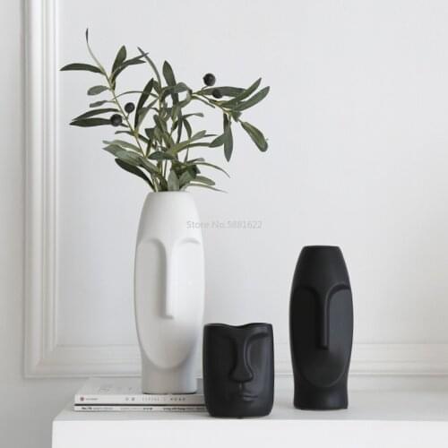 Nordic Minimalist Ceramic Abstract Vase Black and White Human Face Creative Display Room Figue Head Shape Tabletop Vase
