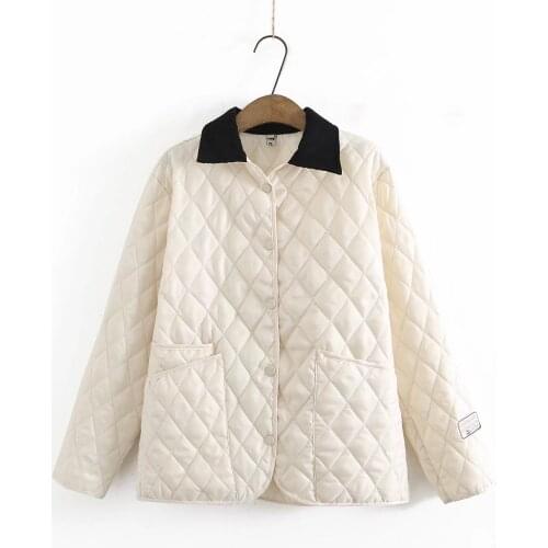 Plus size turn-down collar pocket women parkas coats 2021 winter casual ladies black white khaki female jacket tops