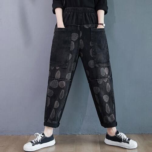 Women Casual Boyfriend Jeans New Arrival 2020 Autumn Winter Vintage Style Polka Dots Loose Female High Waist Denim Pants S2738