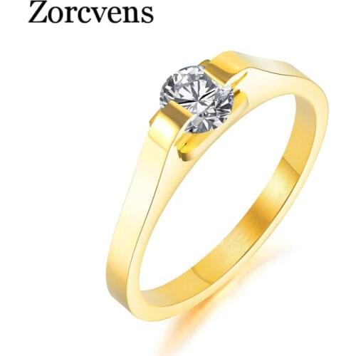 ZORCVENS 2021 Gold Silver Color Crystal Stainless Steel Ring Wedding Engagement Zircon Crystal Rings for Women Jewelry Wholesale