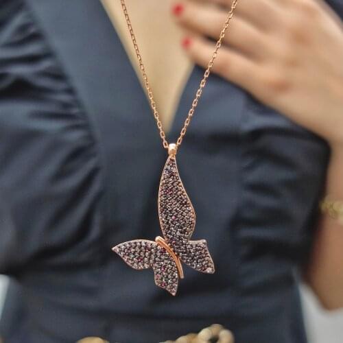 Black Zircon Stone Butterfly Necklace For Women Girls Valentines Day Fashion Jewelry Elegant