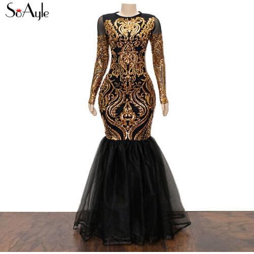 SoAyle Sexy Backless Luxury Sequined Boat Neck Mermaid Evening Dresses For Wedding Party Prom Dresses Long Vestidos de festa H