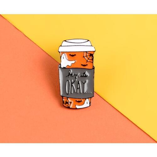 Halloween Ghost cup enamel pin Hey Its Okay badge brooch Spider web bat Lapel pin Denim bag Halloween jewelry gift for friends