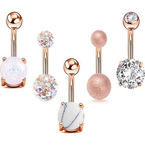 1/5pcs Belly Button Rings For Women Navel Pricing Double Crystal Rhinestone Surgical Stainless Steel Body Pricing Rings For Girl