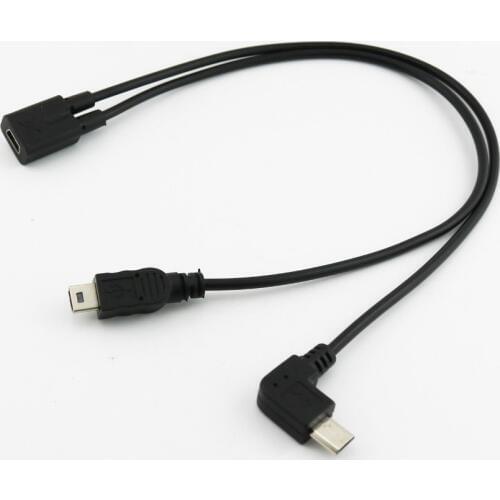 1pcs Mini USB 5 Pin Female to Micro 5 Pin Angled & Mini 5 Pin Male Y Splitter Cable 30cm