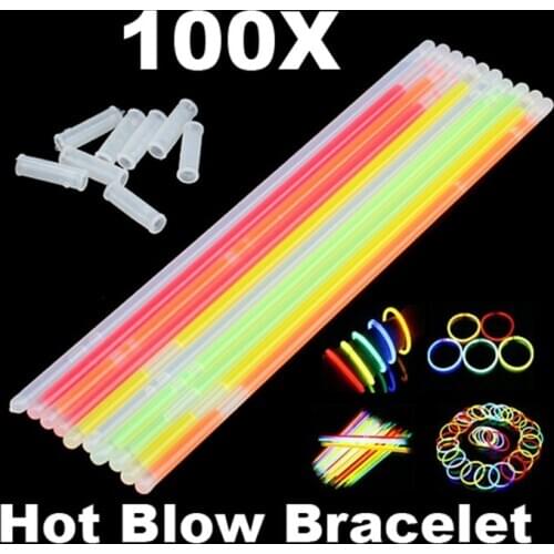 100Pcs /Lot Glowing Sticks Fluorescence Flashing Bracelets Necklace Neon Bright Colorful LED Light Wedding Party Event Festival