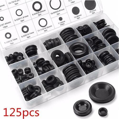 125pcs Grommet Sets Various Sizes Rubber Grommet Open/closed Blind With Plastic Box Good Sealing Effect Anti-aging