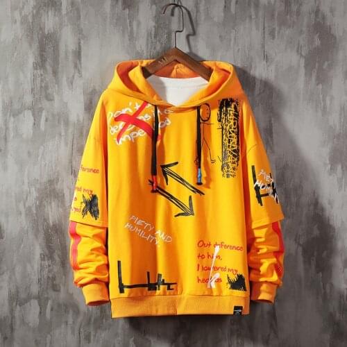 2021 Autumn Winter Fashion Casual Purple Streetwear Graffiti Hoodie Men Thick Pullover Harajuku Sweatshirt Male