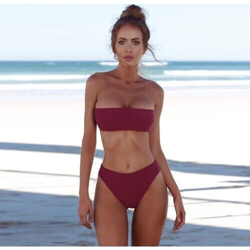 2021 Sexy Solid Color Bikini Women Swimwear Bandeau Biquini Swimsuit Female Brazilian Bodysuit Push Up Bikini Set Beachwear #YJ