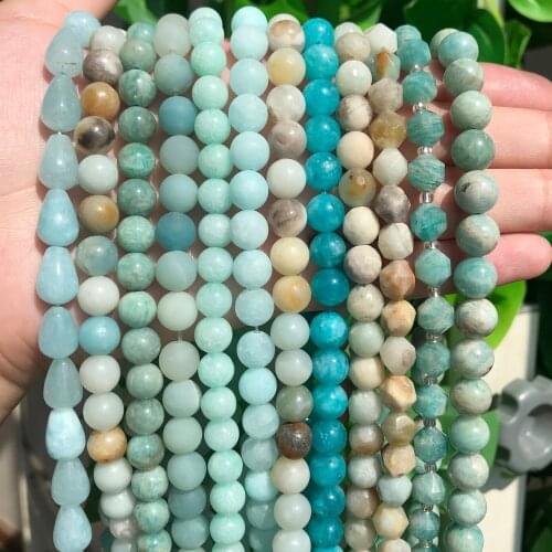 Natural Stone 17 Style Amazonite Round Beads for Jewelry Making 15'' 4/6/8/10/12mm Perles Gem Loose Beads Diy Bracelet Necklace
