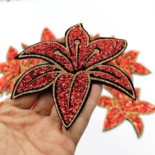 1Pcs New arrival Redlover Flowers Patches hotfix iron on rhinestones Sequin motifs Embroidery applique for Women clothes patch
