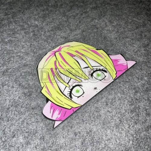 Car Electric Motorcycle Decal for Anime Demon Slayer Peeker Cartoon Girl Cute Waterproof Motor Bike Computer Sticker